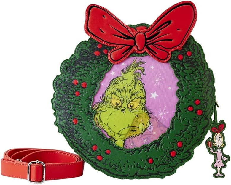 DR SEUSS GRINCH christmas wreath figural crossbody - DISNEY LOUNGEFLY