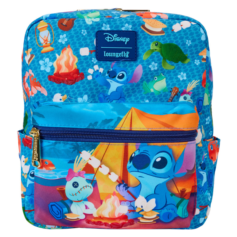 Stitch Camping Cuties All-Over Print Nylon Square Mini Backpack - DISNEY LOUNGEFLY