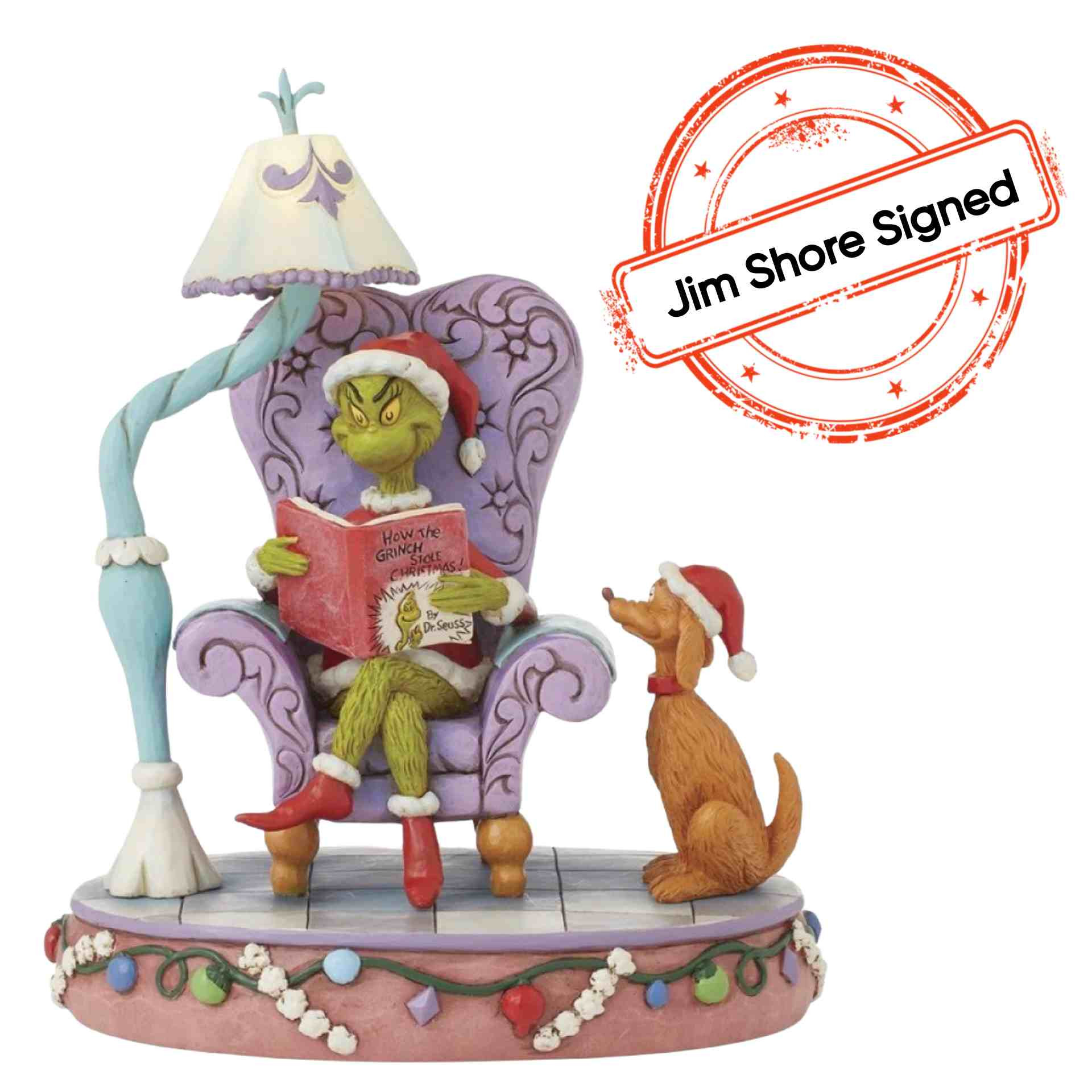 LIMITED EDITION GRINCH IN CHAIR READING [SIGNED BY JIM SHORE] - JIM SHORE GRINCH