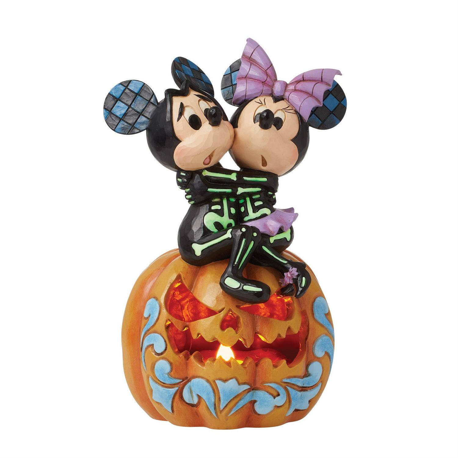 LED Pumpkin Figure Mickey and Minnie Skeletons - DISNEY TRADITIONS