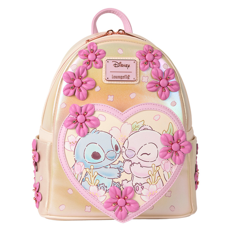 Stitch & Angel Cherry Blossom Heart Mini Backpack - DISNEY LOUNGEFLY