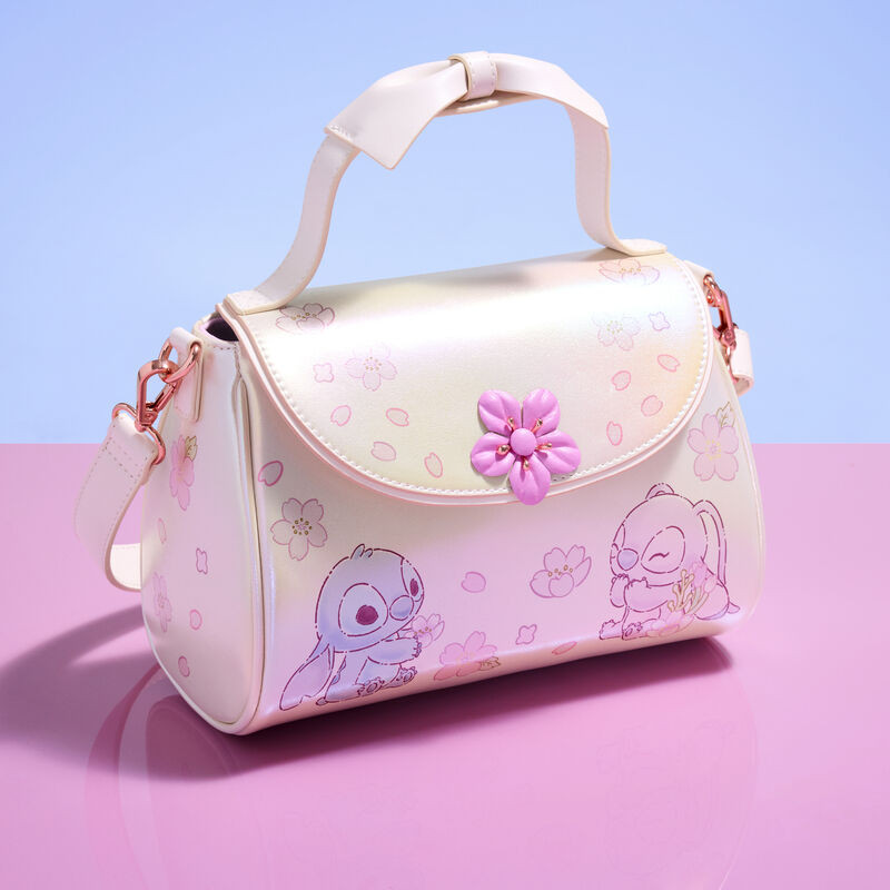 Stitch & Angel Cherry Blossom Bow Handle Crossbody Bag - DISNEY LOUNGEFLY